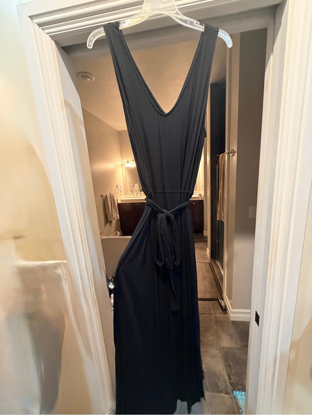 a new day Black V-Neck Sleeveless Maxi Dress with Tie Waist